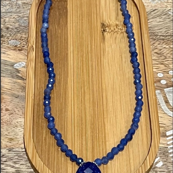 New Gorgeous Lapis Lazuli Teardrop Choker Necklace With Silver Tone Toggle Clasp - Picture 3 of 10